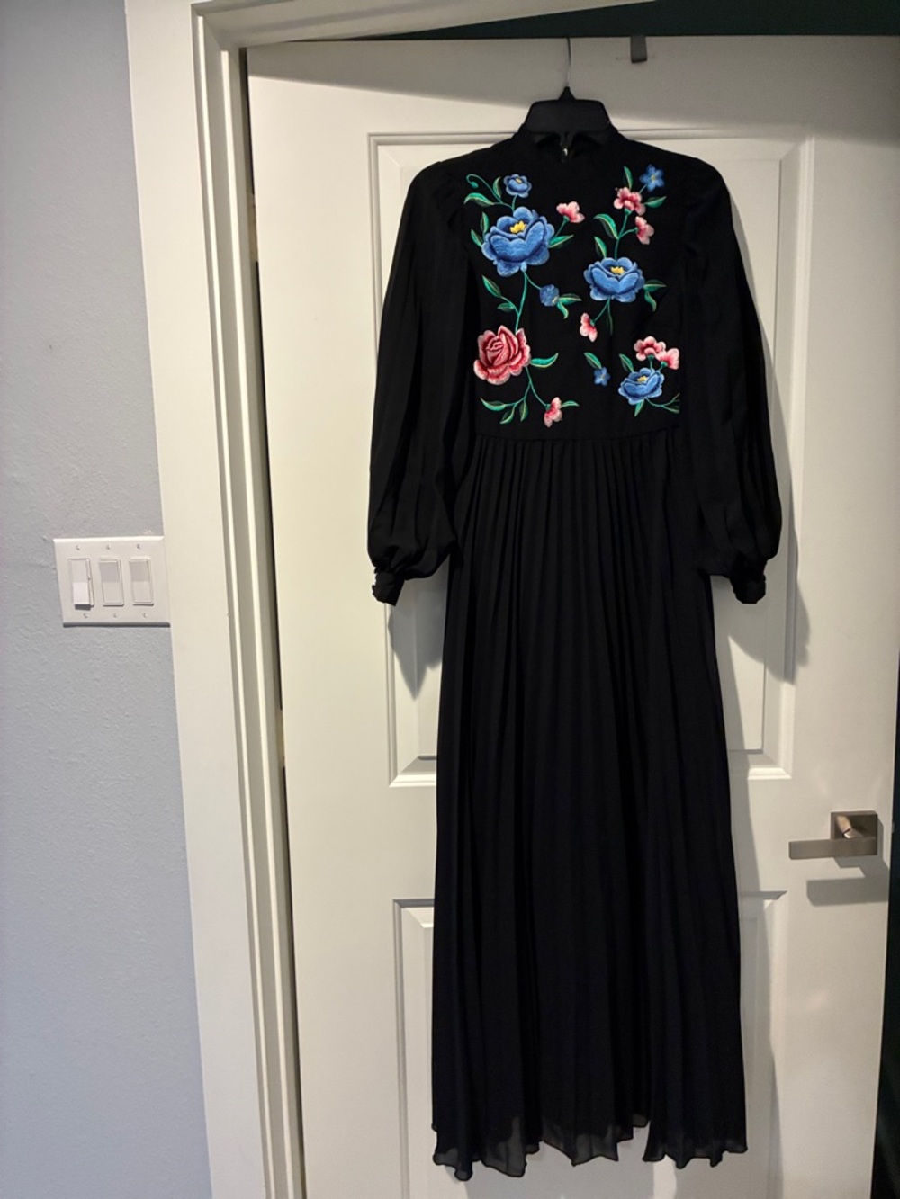 Black Maxi Dress with Floral Embroidered Bodice